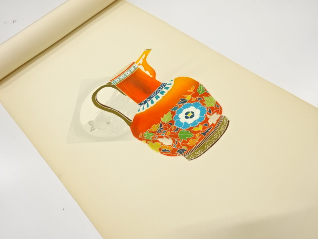 JAPANESE KIMONO / ANTIQUE BOLT FOR NAGOYA OBI / SILK / SHIOZE / WATER JAR PATTERN